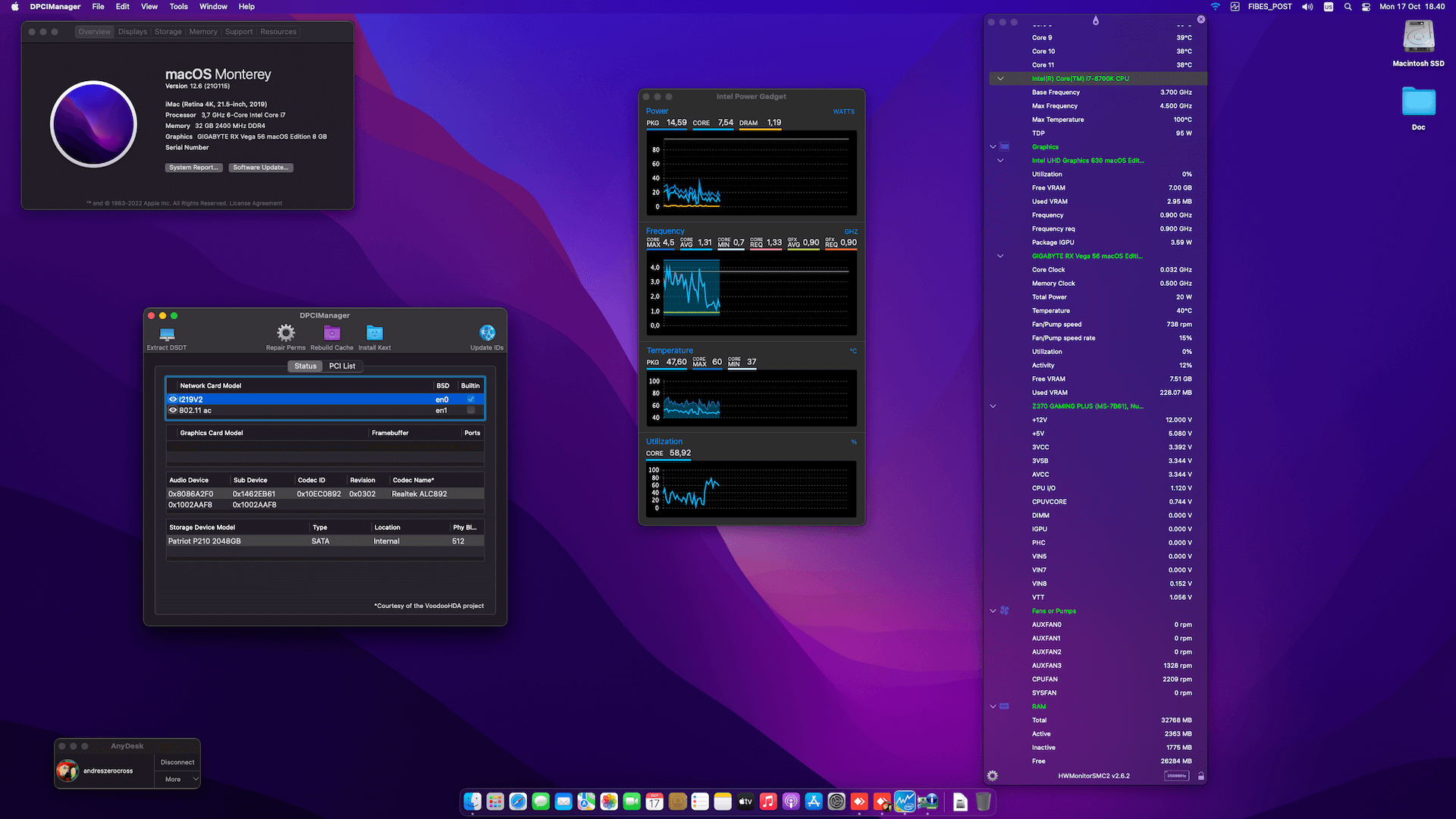 Success Hackintosh macOS Monterey 12.6 Build 21G115 in MSI Z370 Gaming Plus + Intel Core i7 8700K + Gigabyte RX Vega 56